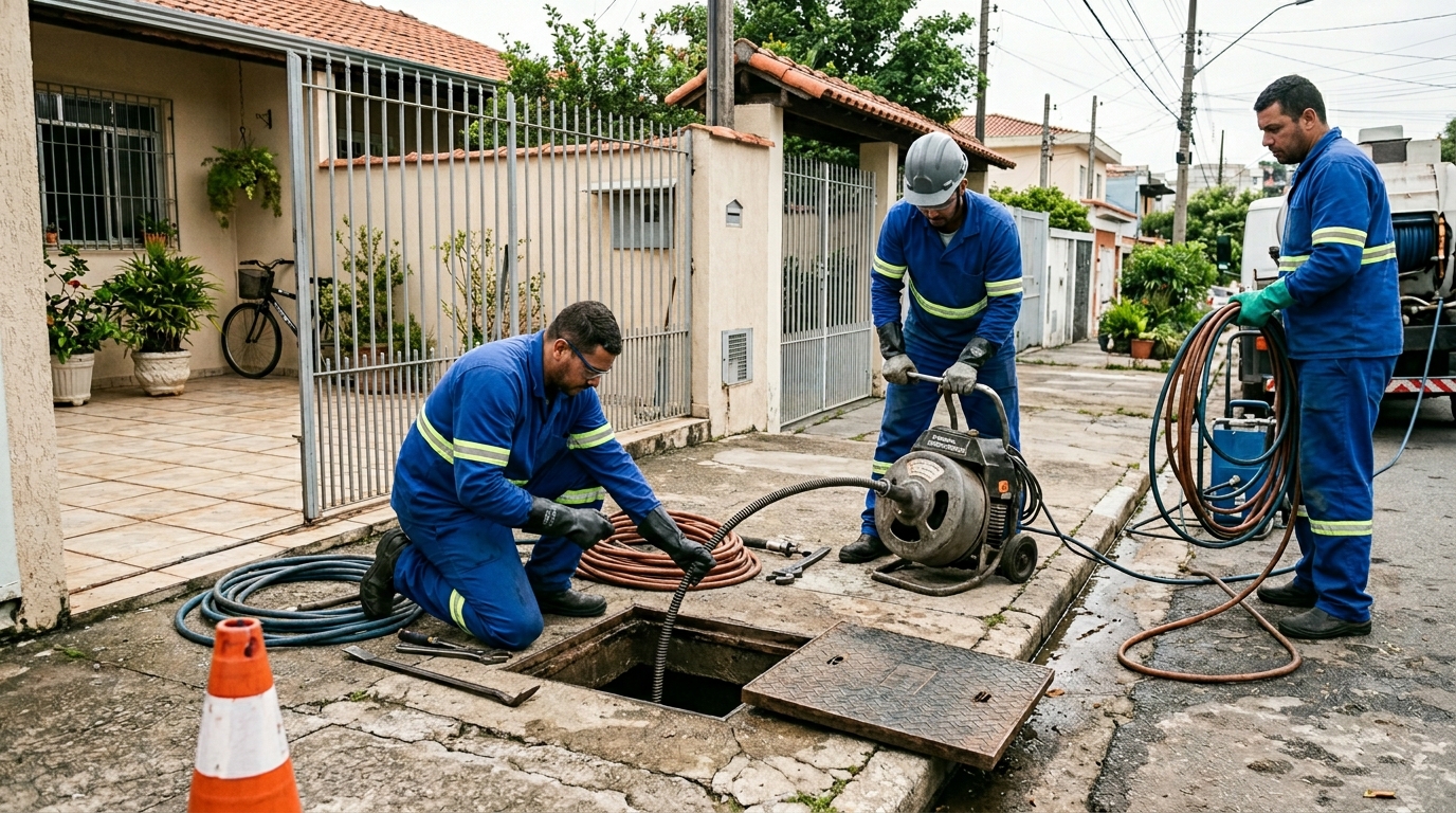Equipe de desentupimento de esgoto em Natal-RN