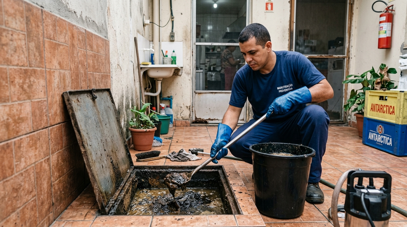 Equipe de limpeza de caixa de gordura em Natal-RN